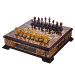 Шахматы с инкрустацией и фигурами из янтаря 60х60 см