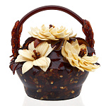 0057058-НП/ВАРИАНТ 1  Янтарь Сувенир КОРЗИНА (литая) с ЦВЕТАМИ d дна=12,5см ок. 22*22*21см