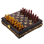 Шахматы с инкрустацией и фигурами из янтаря 30х30 см