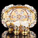 0032244 Златоуст Набор кофейный на 4 п :сахарница, блюдо овальное, Эмаль позолота, в П/У