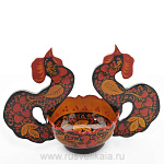 0013709/29*27*15см  Хохлома Конфетница "Корзина" (ПЕТУШКИ) 