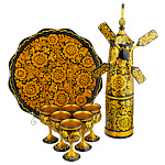 Питейный набор на 6 персон с росписью "Мельница". Хохлома