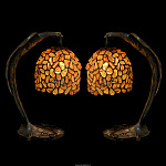 Комплект из двух настольных ламп из янтаря и бронзы "Орел"