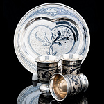 0055825/284,2гр Серебро 875* НАБОР:3 стопки+ПОДНОС гравировка, чернение  В П/У 284,2