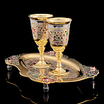 0021842 Златоуст НАБОР"Водочный": Поднос+2рюмки, позолота в П/У