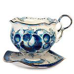 8498/Мал/зол Гжель Чайная пара "Ландыш" в золоте 7*9,5см Авт. Алехин С.С.