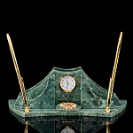 0064999/30*12*9см Мрамор Верде Гватемала Набор офисный "Герб РФ" часы+визит., с 2-мя ручками