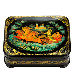 0065226/10*8см  Лаковая миниатюра Палех ШКАТУЛКА "Тройка" Захарова