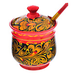 0020286/12*9см-лож Хохлома САХАРНИЦА 12*9см с ложкой в ассортименте