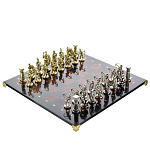 0056107/9386/П-45*45см Нат камень ШАХМАТЫ "Лучники" с фигурами Змеевик, Лемезит