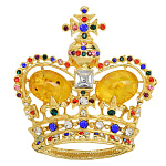 -0741 Традиции ФАБЕРЖЕ  Брошь "Корона с янтарем" 4*4,5см  0741