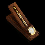 0072952 Златоуст НАБОР ПИСЬМЕННЫЙ   (с часамы) ручка+подставка