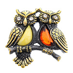 0045355/479.4 Брошь Совушки на ветке (комбинированный)