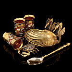 0017158 Златоуст ИКОРНИЦА "МОРСКИЕ КОНЬКИ НА КРАБЕ" позолота, в П/У (65)