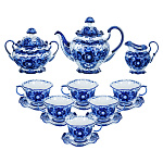 202822 Гжель Сервиз чайный"Семейный"на 6 перс.чашки будничн в коб 15 предм. Авт Алехин С.С.