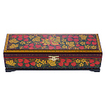 0040178/30*10см  Хохлома Шкатулка 3 ОТДЕЛЕНИЯ птица/ЯГОДЫ Р20 Н 0029