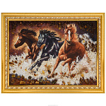 Картина янтарная "Бегущие по воде лошади" 30х40 см