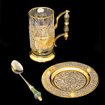 0034356/ФР Златоуст Чайный набор "Нефритовый " :блюдце+подст + лож Нефрит  в П/У