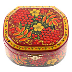 0074841/12*10см-овал Хохлома Шкатулка "РЯБИНА" красн фон Р 31 