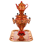 0021425-НР 3пр. "ЛАНДЫШ":Самовар электр, поднос и чайник (фон красный)