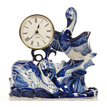 /зол Гжель Часы Каминные "Лебединая верность"в золоте 25*25см Авт. Алехин С.С.