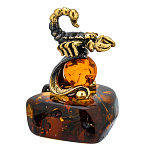 300662-Сувенир из Янтаря Знак Зодиака "СКОРПИОН"(бронза+янтарь)