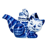0078277/кобальт Гжель Чайник КОТИК мал. Авт. Тарыгин М. В.