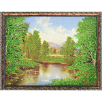 0050873/1928 Нат.камень КАРТИНА "Речной пейзаж" багет№4 30*40см 