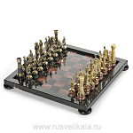 0016336/ФР Нат.камень Шахматы "Римские"на подставках, Бронза, Креноид, Змеевик, в П/У(3335)