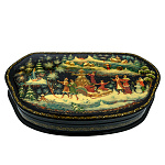 0071586/16*8см  Лаковая миниатюра Палех ШКАТУЛКА МАСЛЕННИЦА  Кузнецова