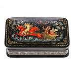 0050531/12*7см  Лаковая миниатюра Палех ШКАТУЛКА "ТРОЙКА" Романова