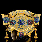 0046245 Златоуст НАБОР питейный: Поднос, фужер+колокольчик позолота, в П/У