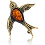 Брошь с янтарем "Парящая ласточка", фотография 2. Интернет-магазин ЛАВКА ПОДАРКОВ