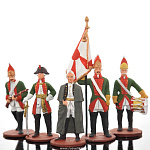 0020549 Оловянная миниатюра "Русские солдаты с Суворовым" (композиция из 5 фигур)