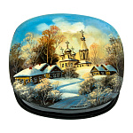 200625 Художественная роспись Шкатулка "Зима в деревне" перламутр,9*7*3 см