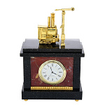 0039599/8705 Нат.камень ЧАСЫ "ПАРОВОЗ С СЕМАФОРОМ" бронза, яшма 125*70*200мм 1900гр