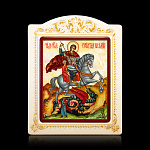 0066567-0065 Икона рукописная Георгий Победоносец перламутр 160-195 мм белая рама