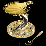 0036439 Златоуст ИКОРНИЦА"БЕЛУГА" с ложкой,Жемчуг, чернение серебра,в П/У(798)