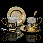  Златоуст НАБОР КОФЕЙНЫЙ на 2 перс.7 предм.(блюдо, 2 чаш/бл., 2 лож) РAZ-2027
