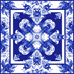 500032 Сувенирный платок "Гжель" 90*90, 70% шелк 30% вискоза МД Нины Ручкиной