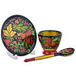 Набор деревянной посуды для кофе с росписью. Хохлома