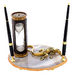 0039600/9250 Нат.камень ПЕСОЧНЫЕ ЧАСЫ с ящерицей агат бронза 210*165*220мм 460гр