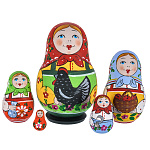 0072140 Сувенир МАТРЕШКА КУРИЦА черная,платок бордо 5 мест 8 см