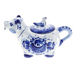 0070677 Гжель Чайник"БЫЧОК" коллекционный (в коб )