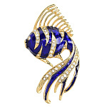  Традиции ФАБЕРЖЕ Брошь "РЫБКА синее перышко"3,2*4,7см  5630