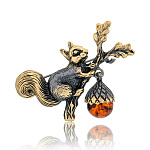 0051066/2239.4 Брошь Белочка на веточке (коньячный)