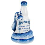 0010678 Гжель Фигур. "Змея с бутылкой с этикеткой" кобальт