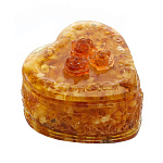 0069810 Янтарь Шкатулка СЕРДЕЧКО мини  с цветком  (янтарь, заливка)