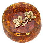 300244-НП Шкатулка Янтарная Круг большой с брошкой "ЛИСТОК" 11*4.6 см