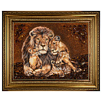 Картина янтарная "Царь зверей в семейном кругу" 104х84 см